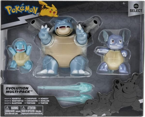 Pokémon Select Evolution 3 Pack - Blastoise Battle Action Figure, Squirtle Figure, Wartortle Figure