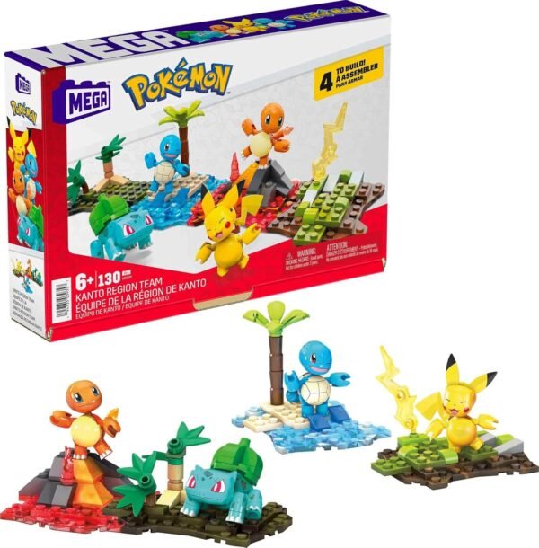 81PZTLwknQL._AC_SL1500_ MEGA Pokémon Building Toys Set Equipo de la Región de Kanto con 130 piezas, 4 personajes articulados y articulados, (5 cm) 2 pulgadas de alto