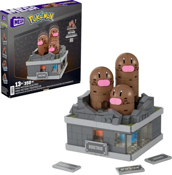 Mega Pokémon Building Toys Set Mini Motion Dugtrio with 350 Pieces, Pop Up Motion, (12.7 cm) 5 Inches