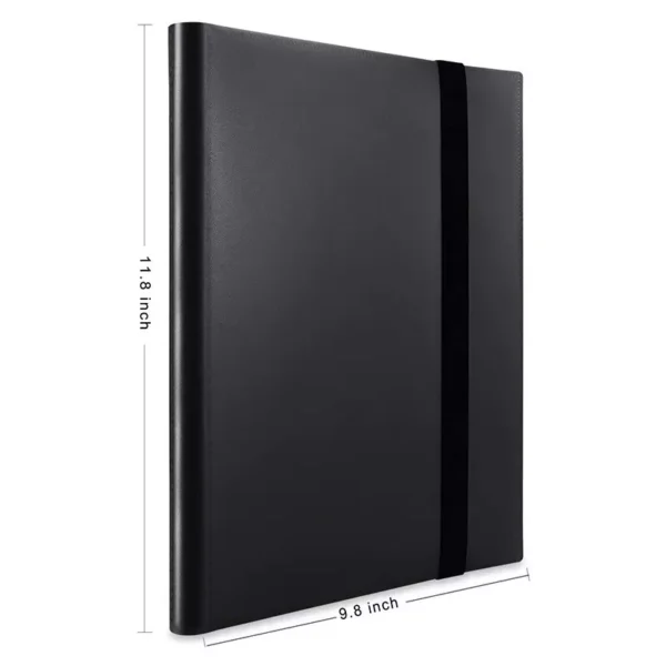 Album, 9 bolsillos, fondo negro, almacena 396 cartas, con goma