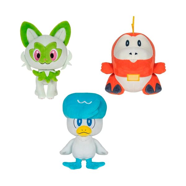 Peluche Pokémon Starters de Paldea Fuecoco, Quaxly y Sprigatito