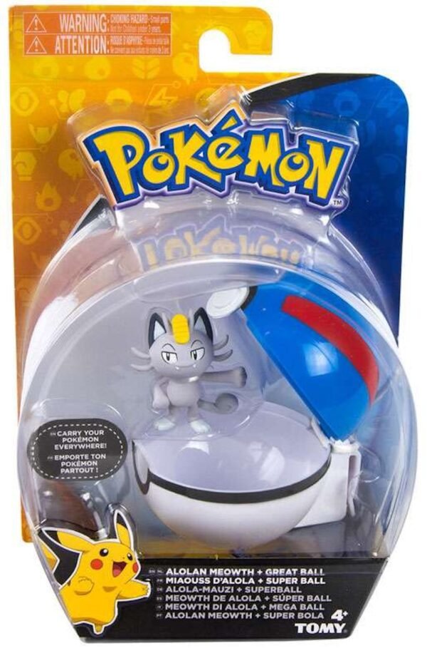Tomy Pokemon Clip n Carry Pokeball Alolan Meowth & Great Ball Figure Set