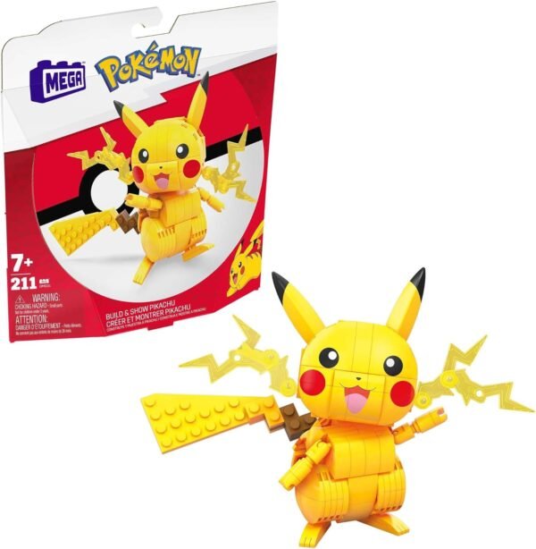 MEGA Pokémon Set de Juguetes de Construcción Construye y Muestra a Pikachu con 205 Piezas, Articuladas