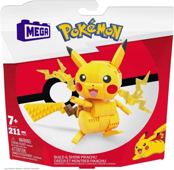 MEGA Pokémon Set de Juguetes de Construcción Construye y Muestra a Pikachu con 205 Piezas, Articuladas