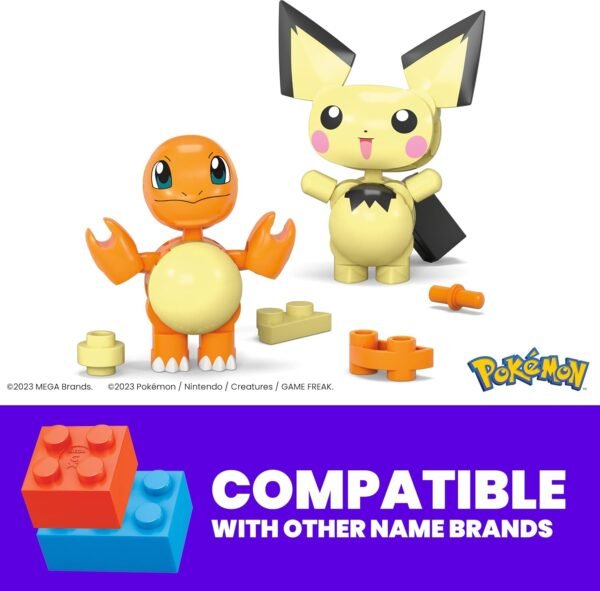 MEGA Pokémon Set de Juguetes de Construcción Pichu & Charmander con 40 Piezas, 2 Personajes Articulados y Poké Ball