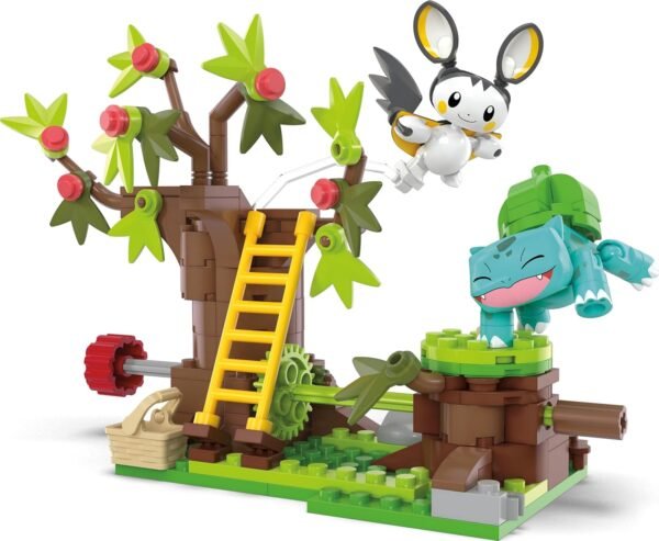 Mega Pokémon Set de Juguetes de Construcción Emolga y Bulbasaur's Charming Woods con 194 Piezas, 2 Personajes Articulados y Movimiento