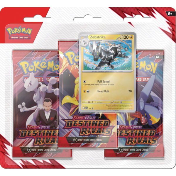 Pokemon TCG Scarlet & Violet 10 Destined Rivals Zebstrika Blister de 3 sobres - INGLES