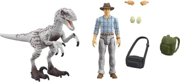 Jurassic World Jurassic Park III Hammond Collection Action Figure Set wiith Dr Alan Grant, Velociraptor Dinosaur & Raptor Egg