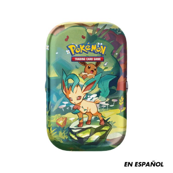 Pokemon TCG Scarlet and Violet 8.5 Prismatic Evolutions Evolutions mini tin Leafeon 5 Scarlet & Violet 8.5 Prismatic Evolutions Mini Tin (Leafeon) - español
