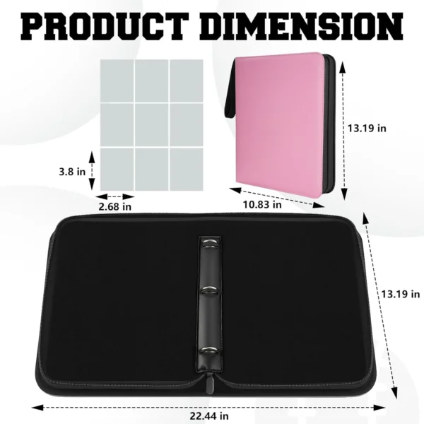 Carpeta con 3 anillos y cierre Rosa Binder 9 Pocket para 900 cartas