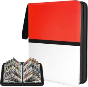 Carpeta de 3 anillos y cierre, Rojo y blanco Binder 9 Pocket con hojas para 900 cartas