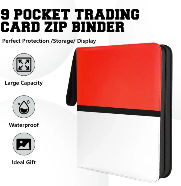 Carpeta de 3 anillos y cierre, Rojo y blanco Binder 9 Pocket con hojas para 900 cartas 4 Carpeta de 3 anillos y cierre, Rojo y blanco Binder 9 Pocket con hojas para 900 cartas