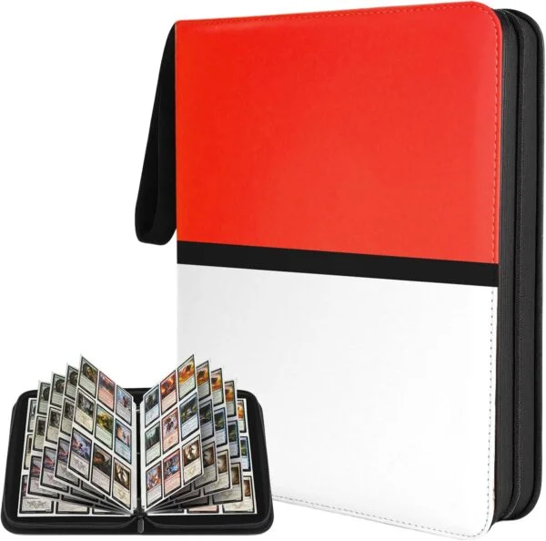Carpeta de 3 anillos y cierre, Rojo y blanco Binder 9 Pocket con hojas para 900 cartas Carpeta de 3 anillos y cierre, Rojo y blanco Binder 9 Pocket con hojas para 900 cartas