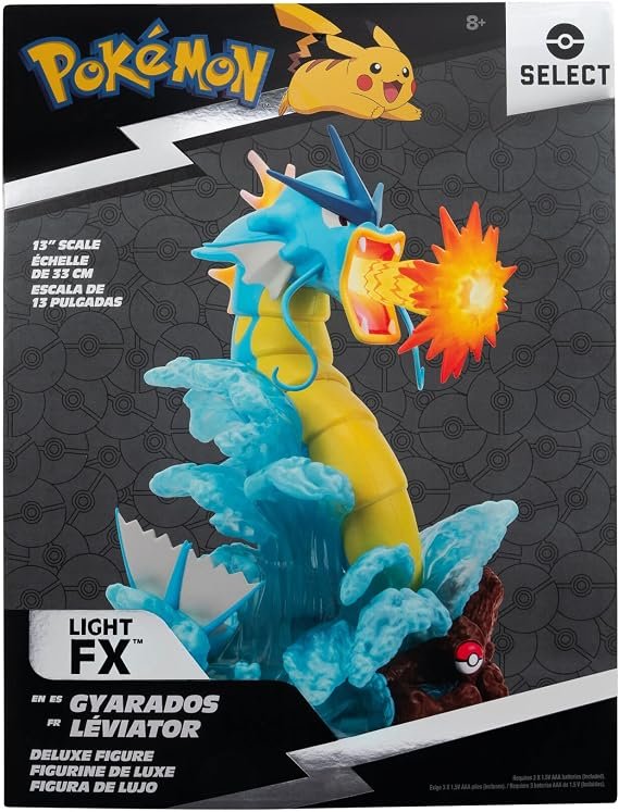 Estatua de coleccionista de lujo de 13 pulgadas de Pokémon Gyarados de Jazwares con aletas iluminadas